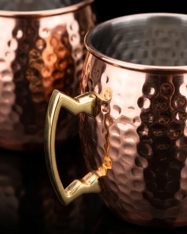 Hammered copper Moscow Mule mugs, set of 4, three-quarter view