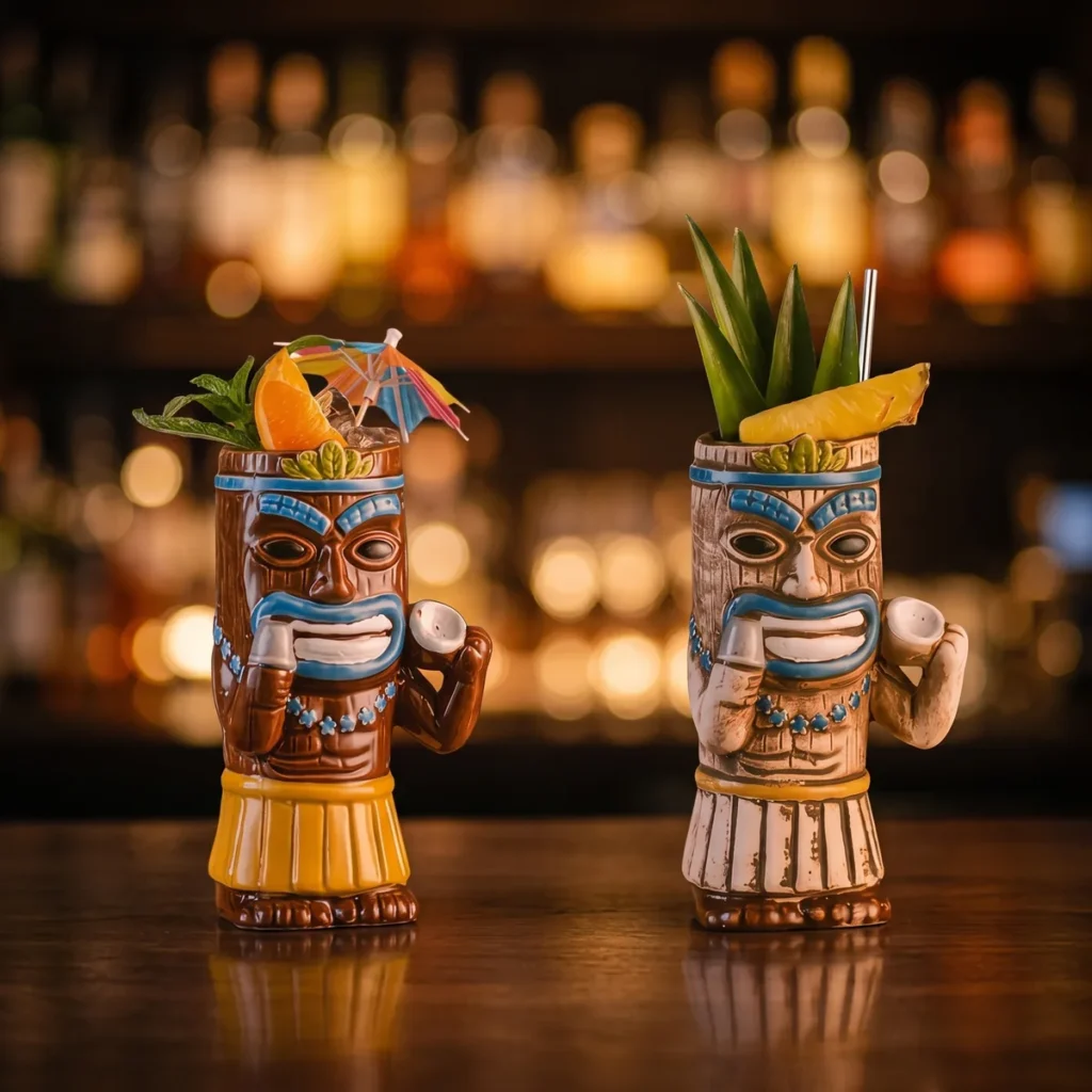 Conch tiki mugs 440 ml, set of 2, on a bar counter