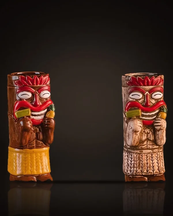 Red-headdress chief tiki mugs 450 ml, set of 2, front view
