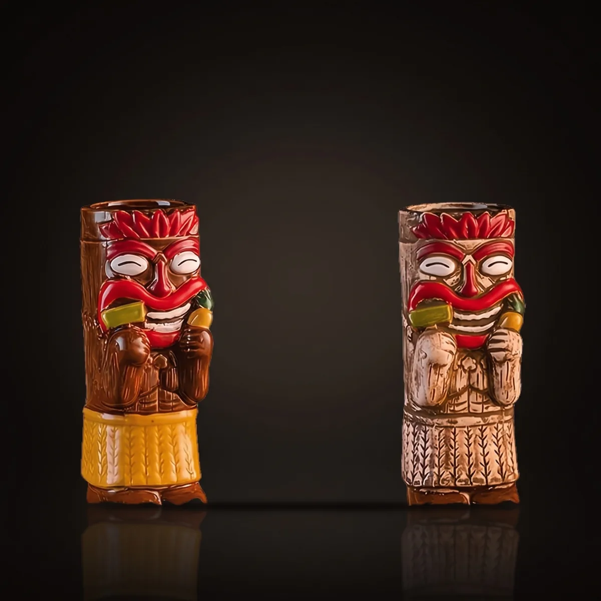 Red-headdress chief tiki mugs 450 ml, set of 2, front view