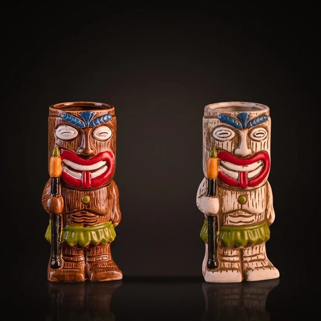 Spear warrior tiki mugs 440 ml, set of 2, front view