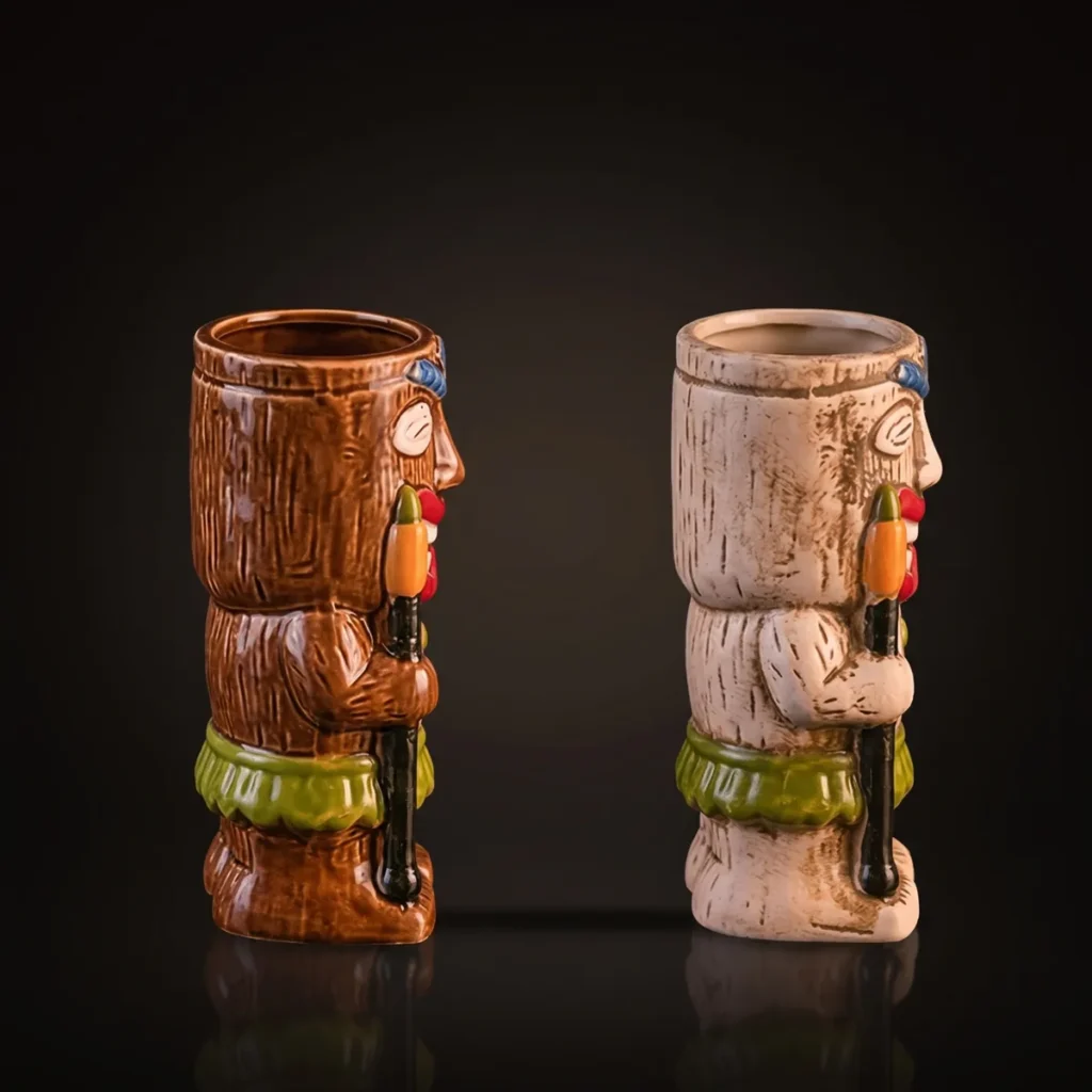 Spear warrior tiki mugs 440 ml, set of 2, three-quarter view