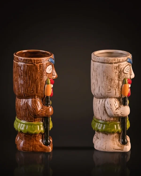 Spear warrior tiki mugs 440 ml, set of 2, three-quarter view