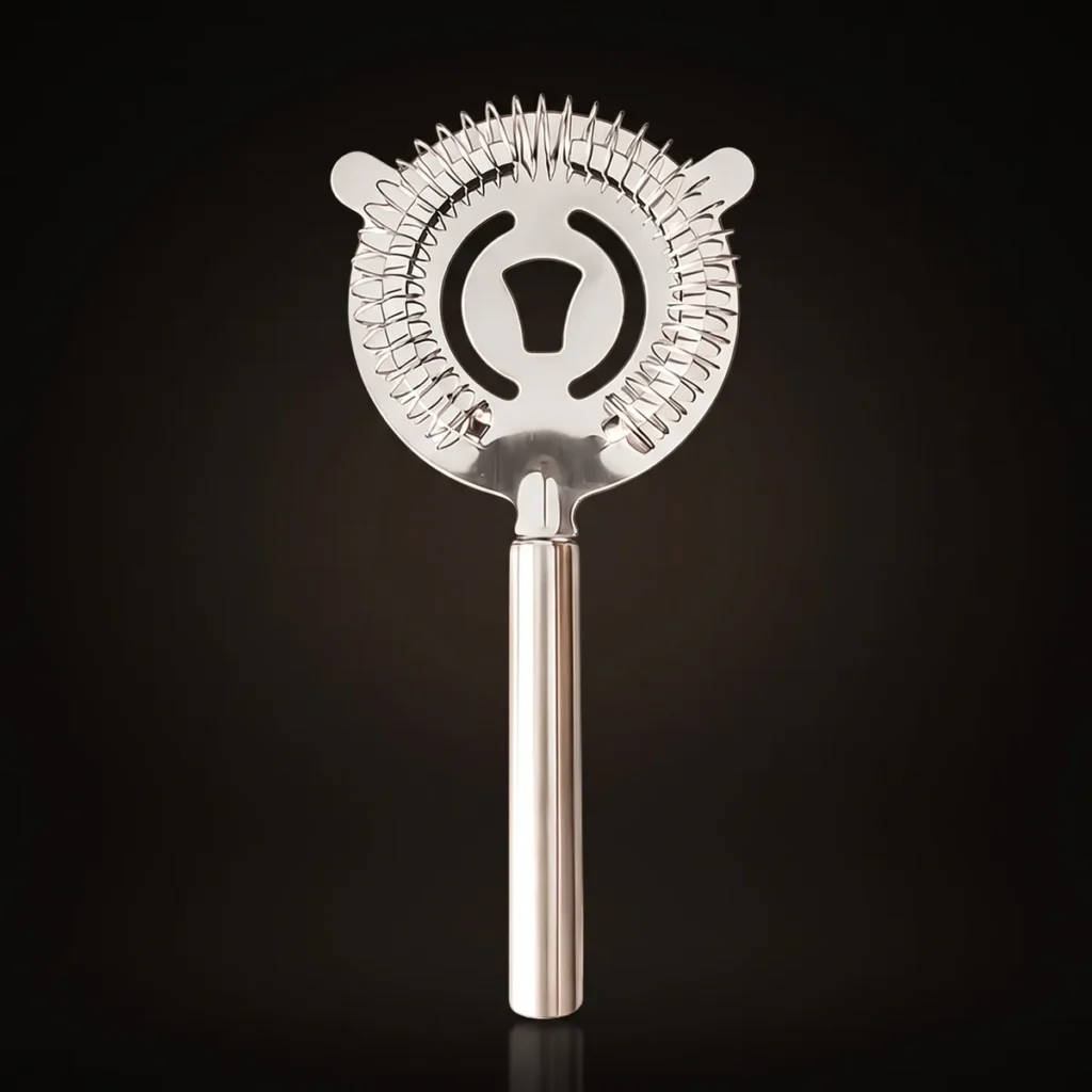 Cat cocktail strainer, long handle, front view