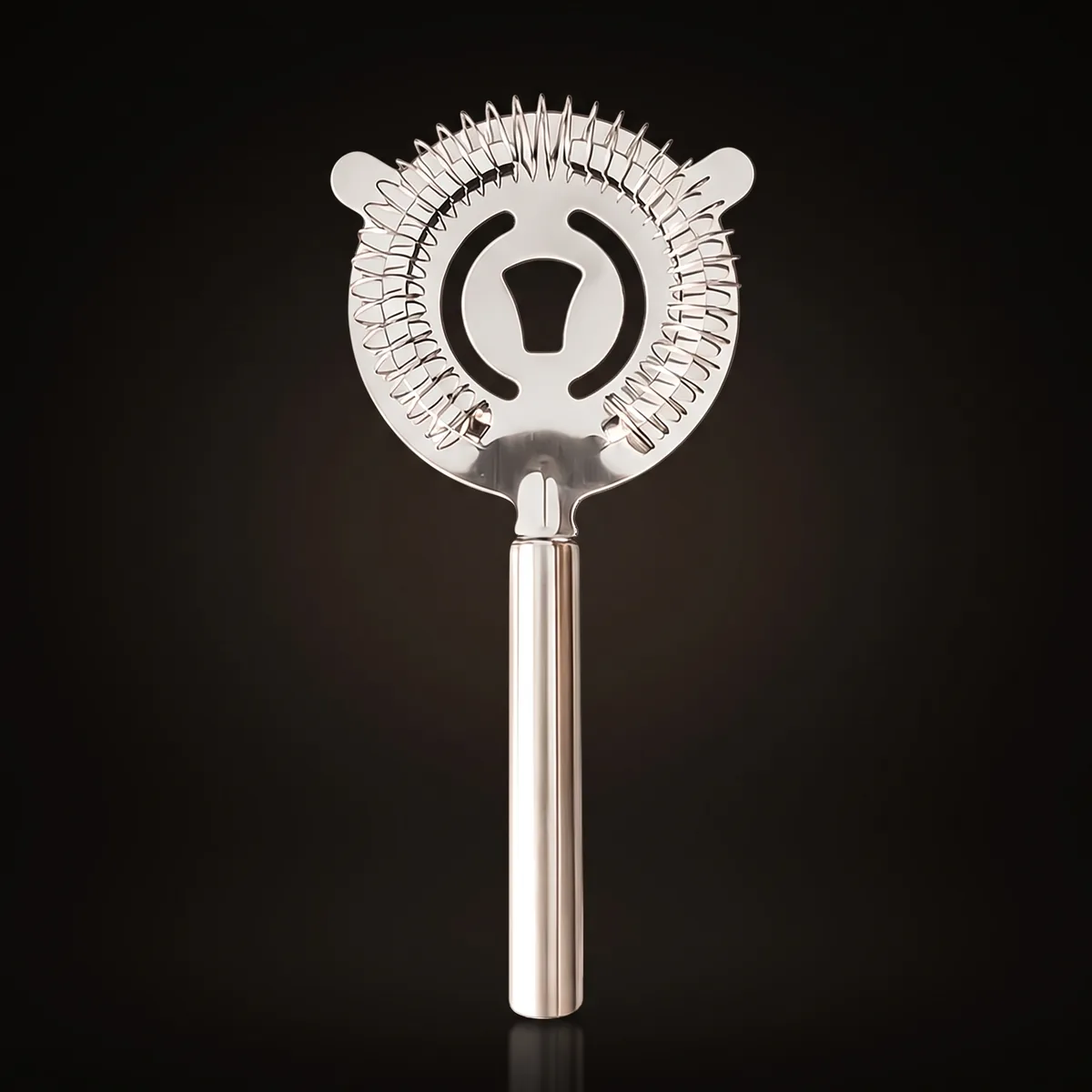 Cat cocktail strainer, long handle, front view