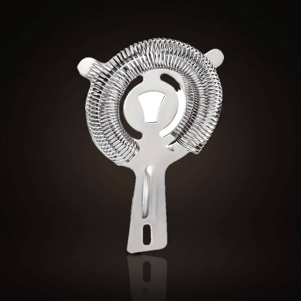 Stainless steel spring Hawthorne strainer, front view