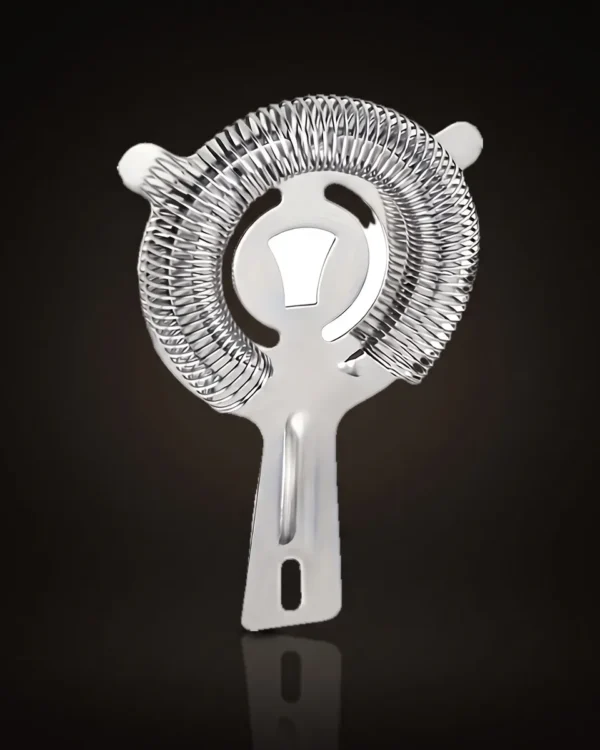 Stainless steel spring Hawthorne strainer, front view
