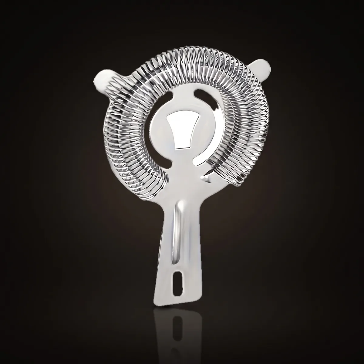 Stainless steel spring Hawthorne strainer, front view