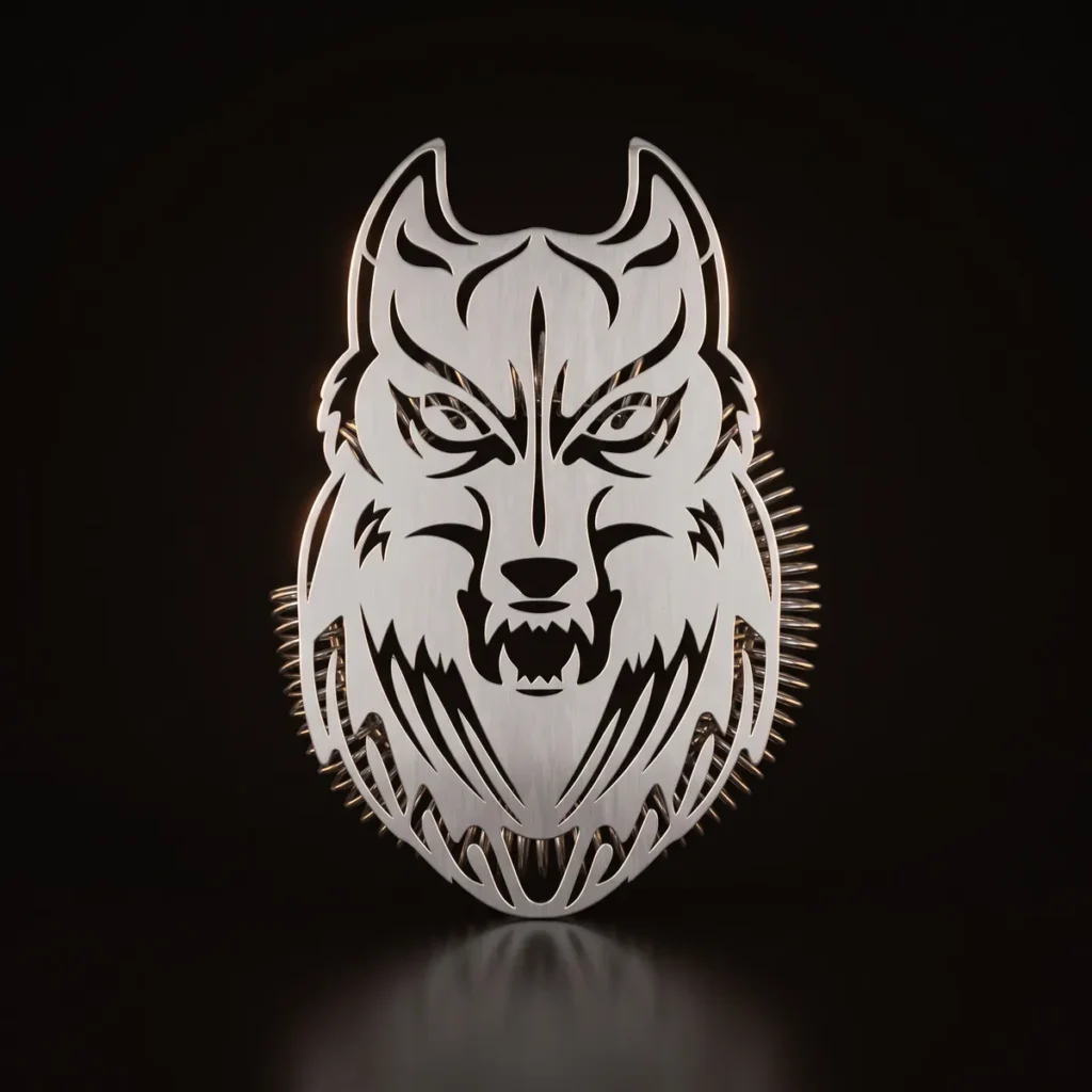 Hawthorne strainer, wolf head, front view