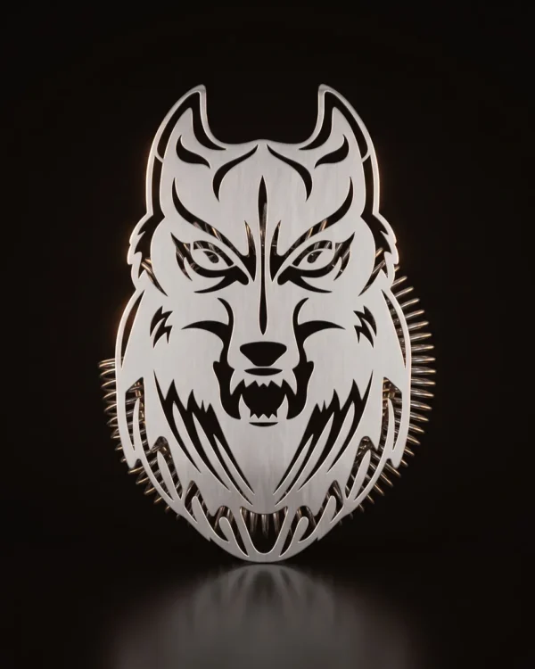 Hawthorne strainer, wolf head, front view