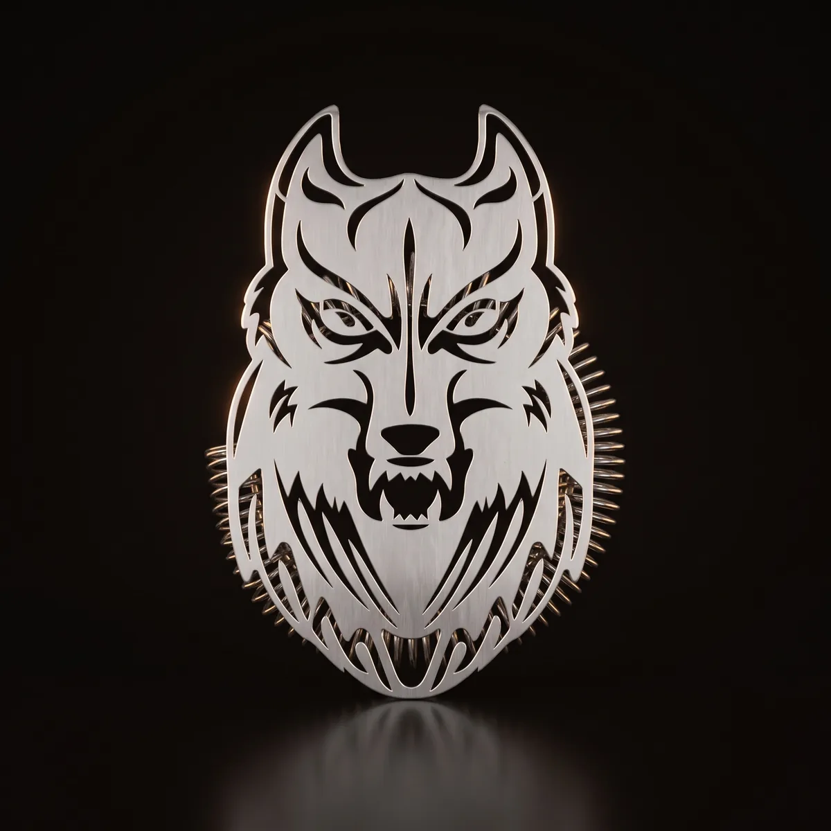 Hawthorne strainer, wolf head, front view