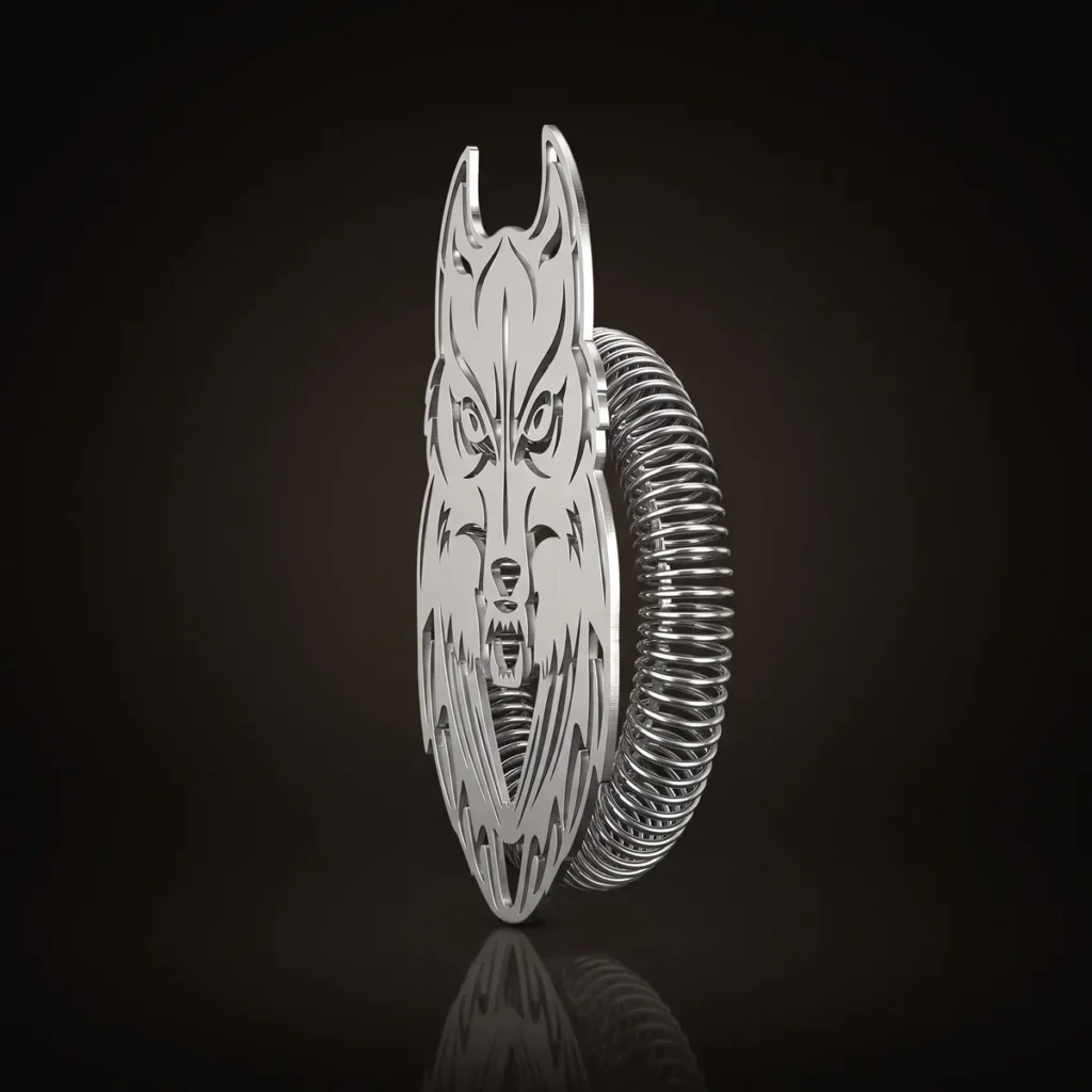 Hawthorne strainer, wolf head, three-quarter view