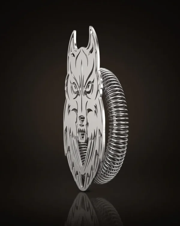 Hawthorne strainer, wolf head, three-quarter view