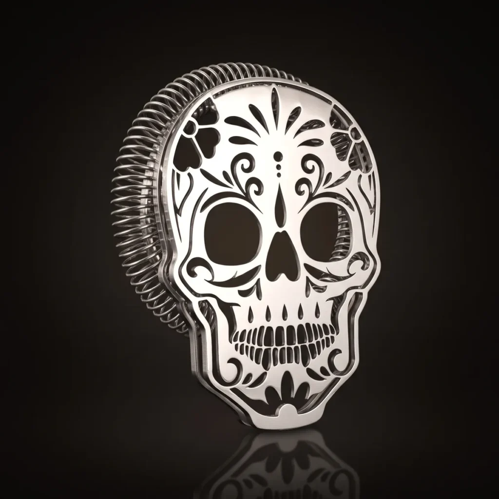 Hawthorne strainer, sugar skull, top view