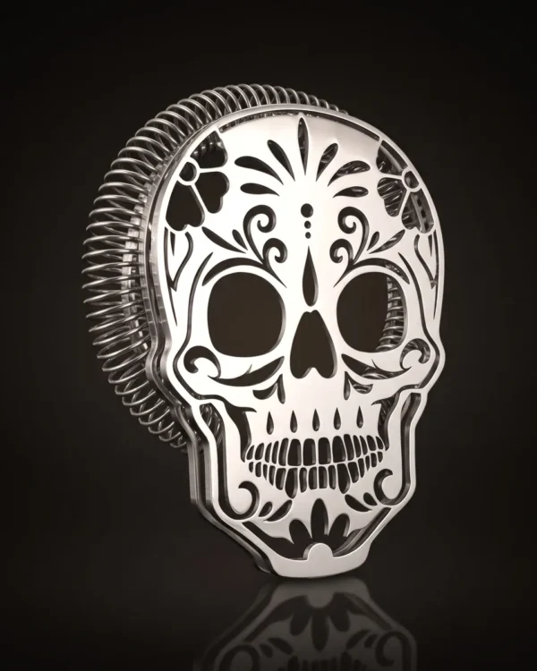 Hawthorne strainer, sugar skull, top view
