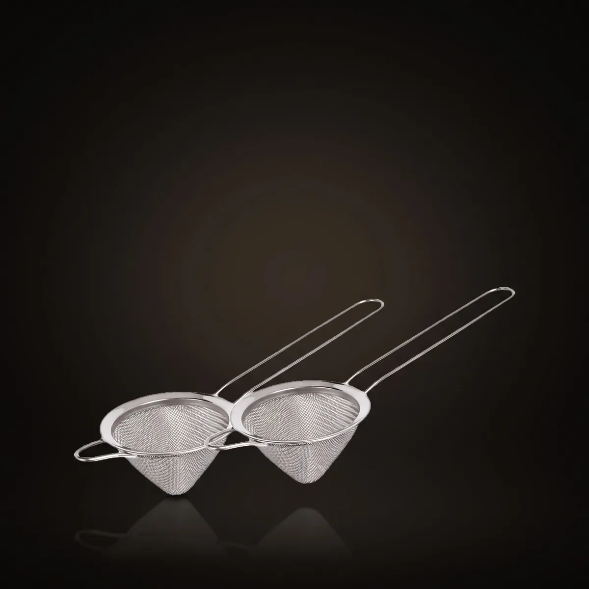 Conical fine strainers, set of 2, front view