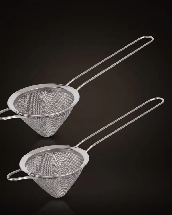 Conical fine strainers, set of 2, three-quarter view