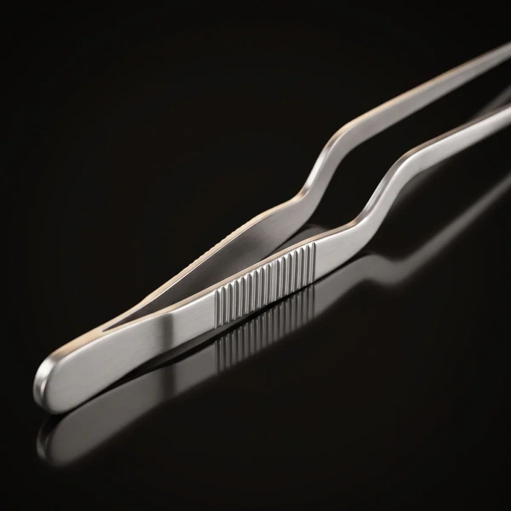 Stainless steel garnish tongs 14 cm, three-quarter view