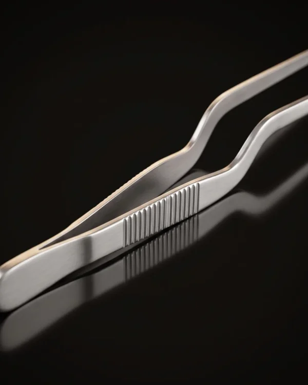 Stainless steel garnish tongs 14 cm, three-quarter view