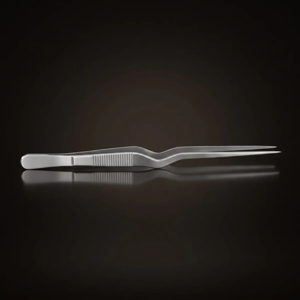 Stainless steel garnish tongs 20 cm, three-quarter view