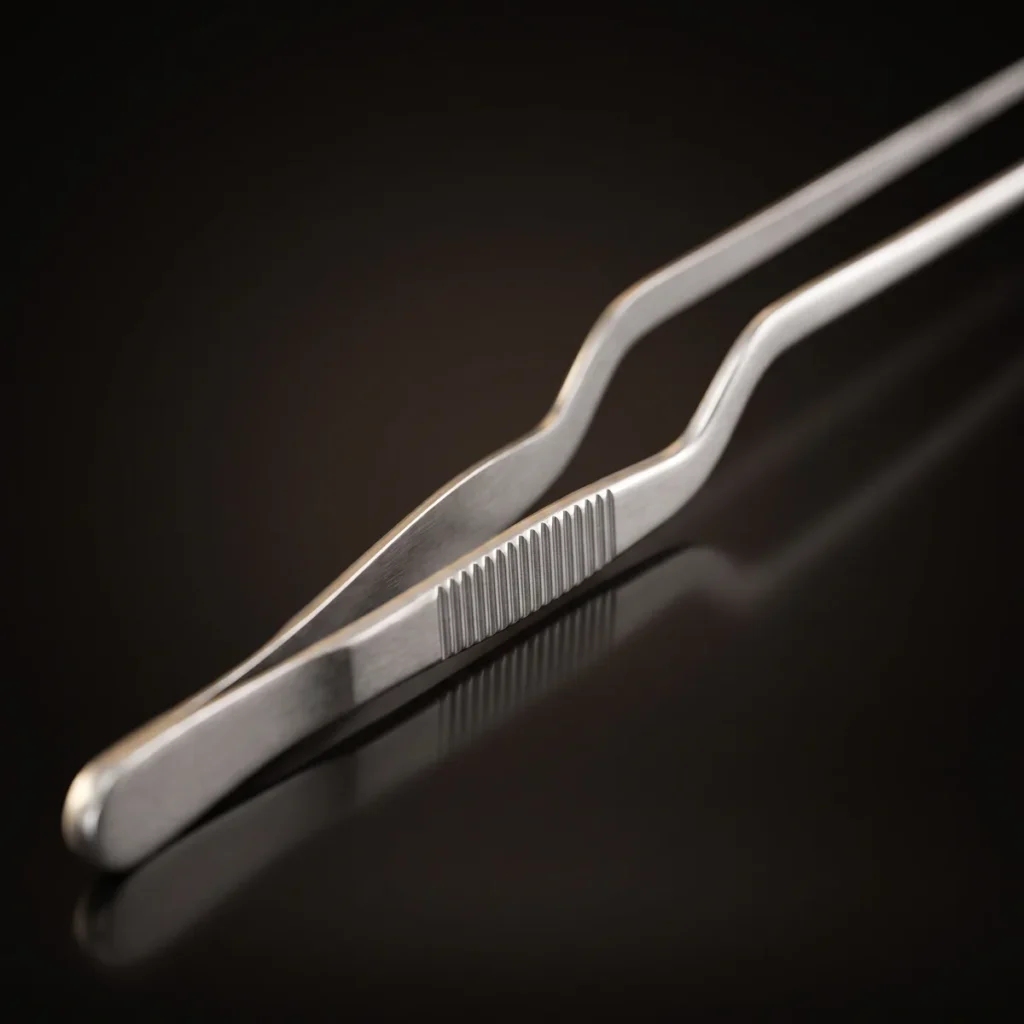 Stainless steel garnish tongs 26 cm, three-quarter view