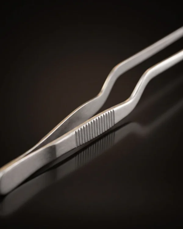 Stainless steel garnish tongs 26 cm, three-quarter view