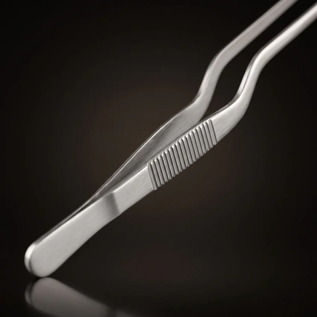 Stainless steel garnish tongs 30 cm, three-quarter view
