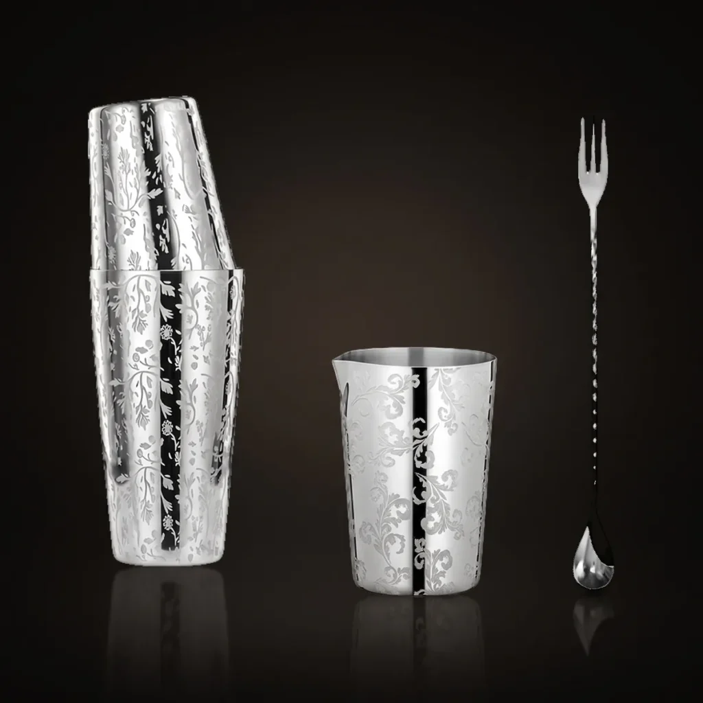 Engraved Boston set 3 pieces, Ay Tsao pattern, front view