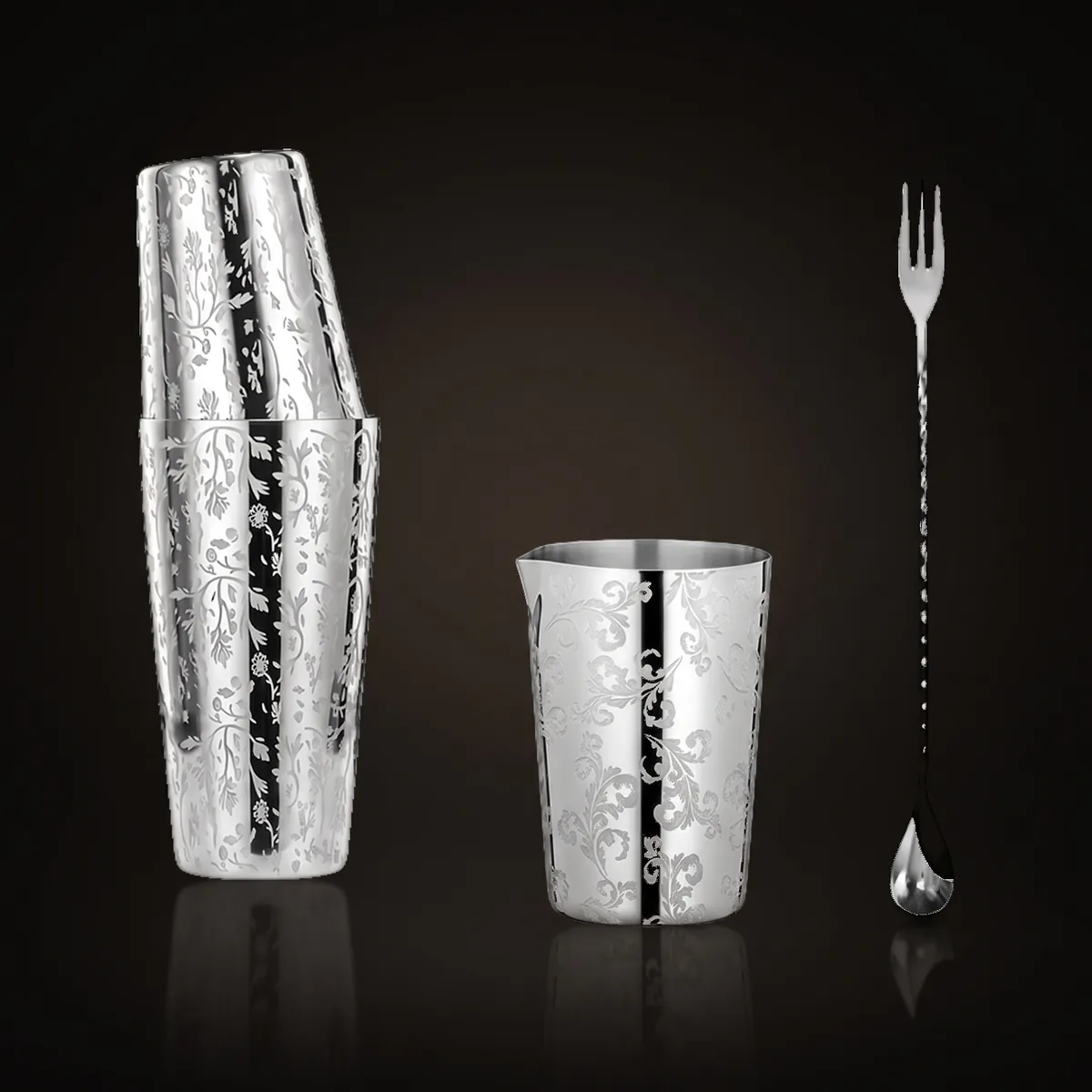 Engraved Boston set 3 pieces, Ay Tsao pattern, front view
