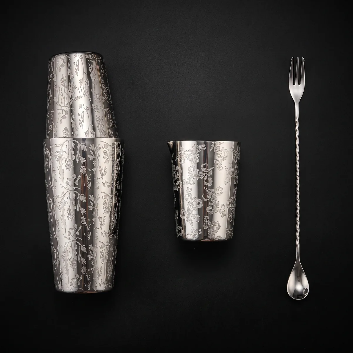 Engraved Boston set 3 pieces, Ay Tsao pattern, top view