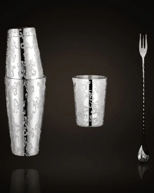 Engraved Boston set 3 pieces, Lavender pattern, front view