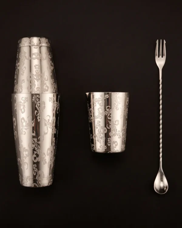 Engraved Boston set 3 pieces, Lavender pattern, top view