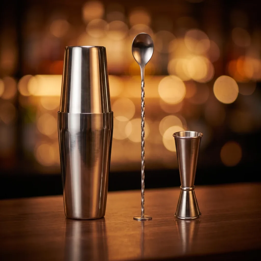 Boston shaker set, 3 pieces, on a bar counter