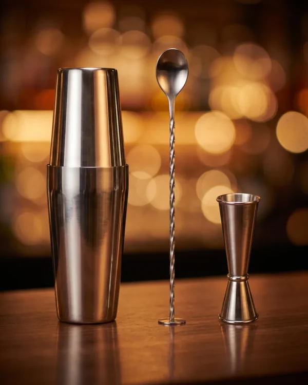 Boston shaker set, 3 pieces, on a bar counter