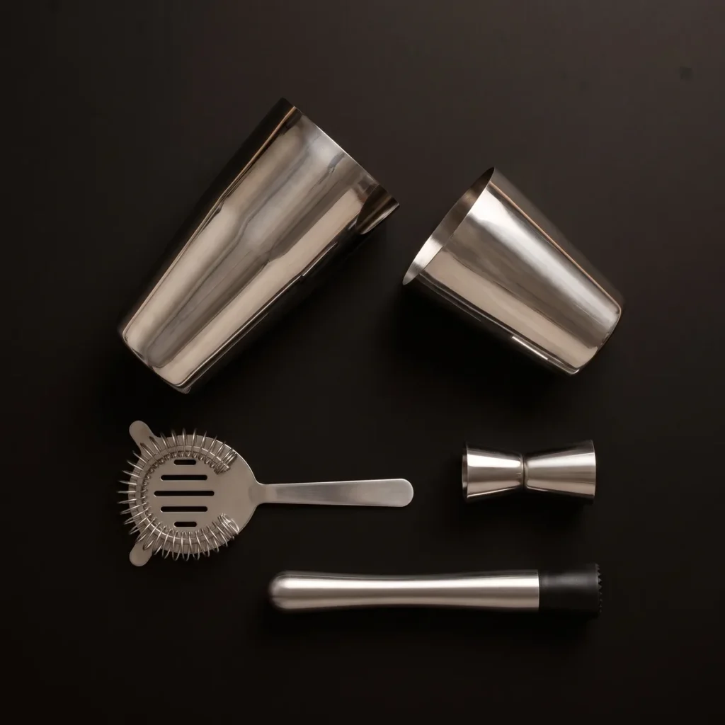 Boston shaker set, 4 pieces with muddler, top view