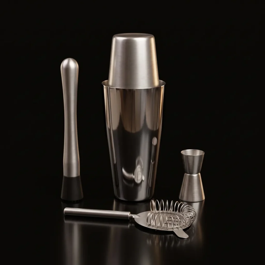 Boston shaker set, 4 pieces with muddler, three-quarter view