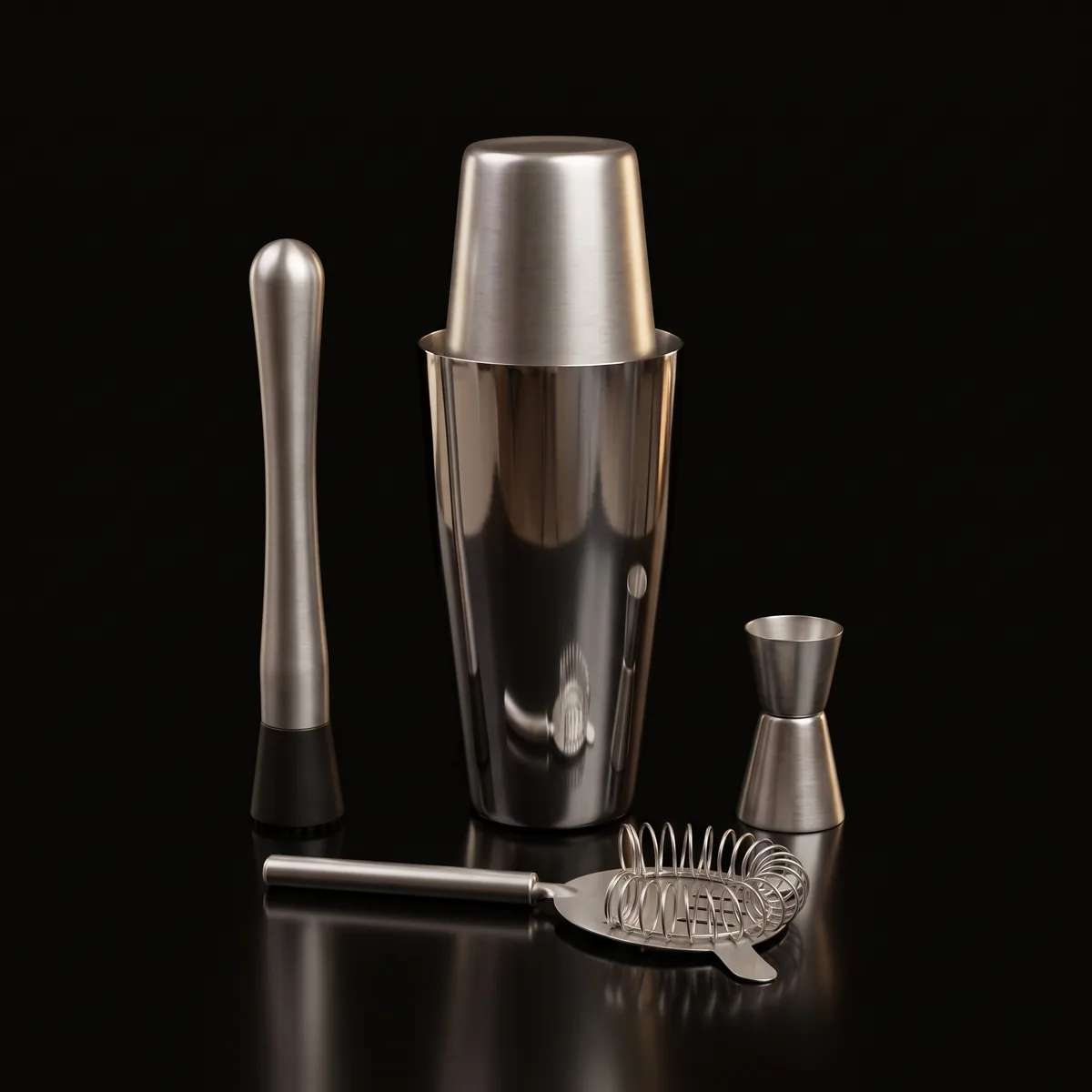 Boston shaker set, 4 pieces with muddler, three-quarter view