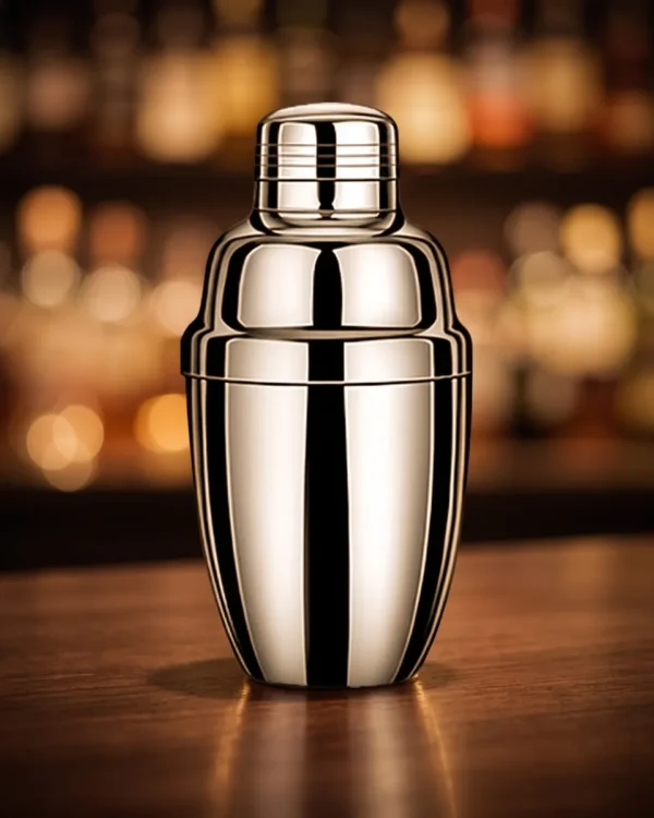 Stainless steel cobbler shaker 350 ml, on a bar counter
