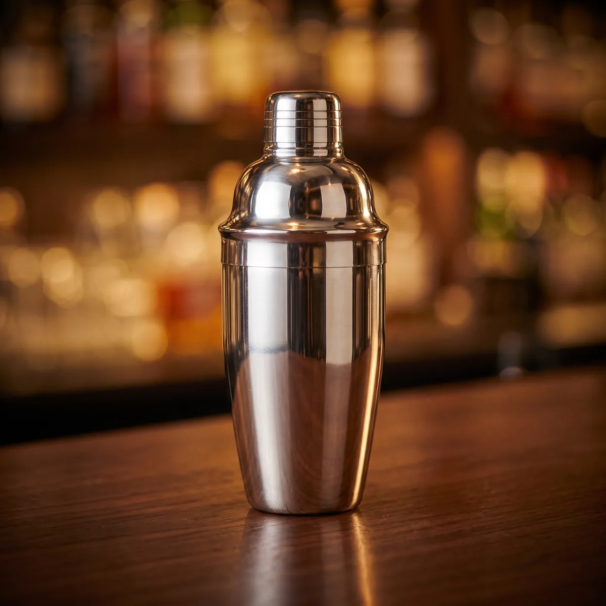 Stainless steel cobbler shaker 550 ml, on a bar counter
