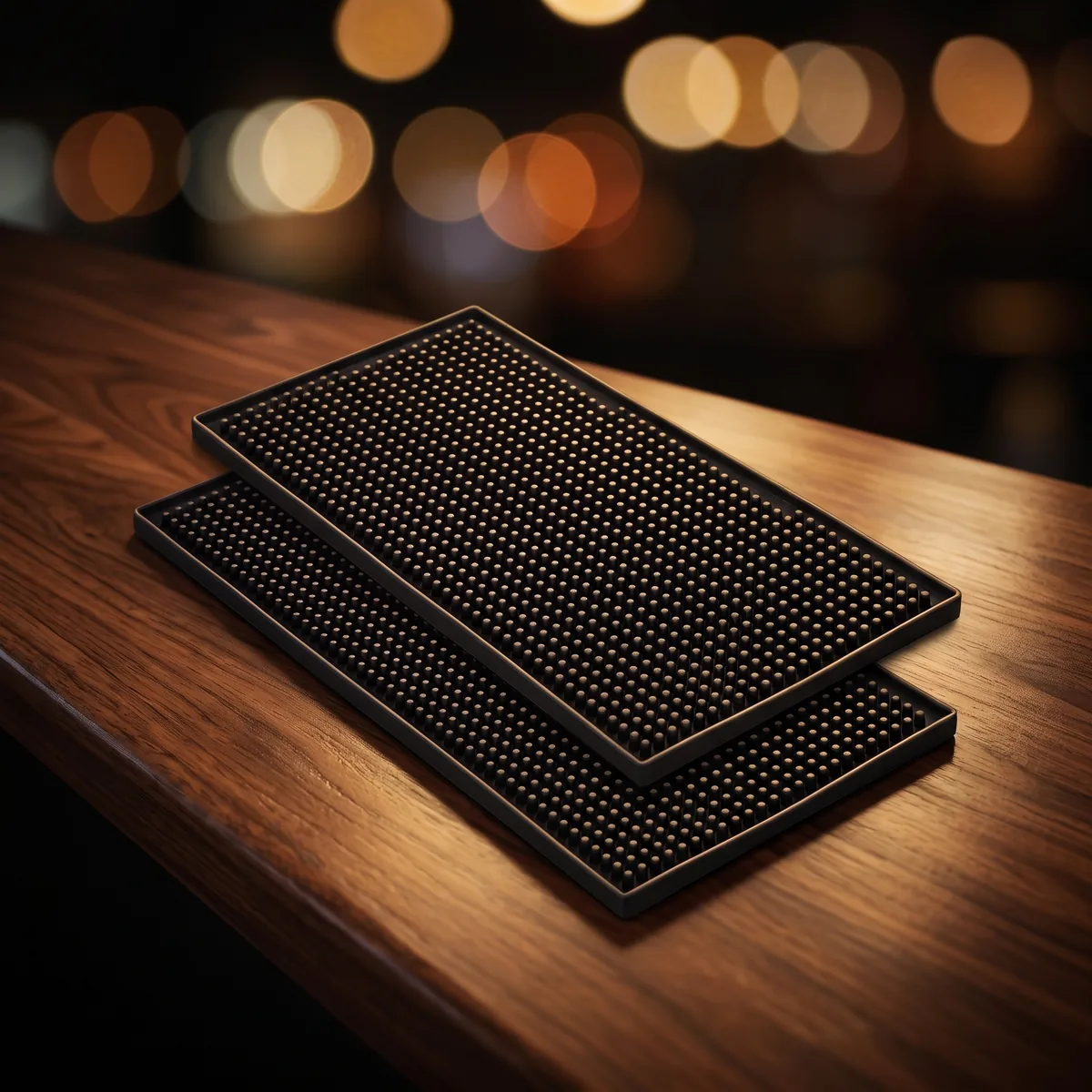 Non-slip bar mats, set of 2, on a bar counter