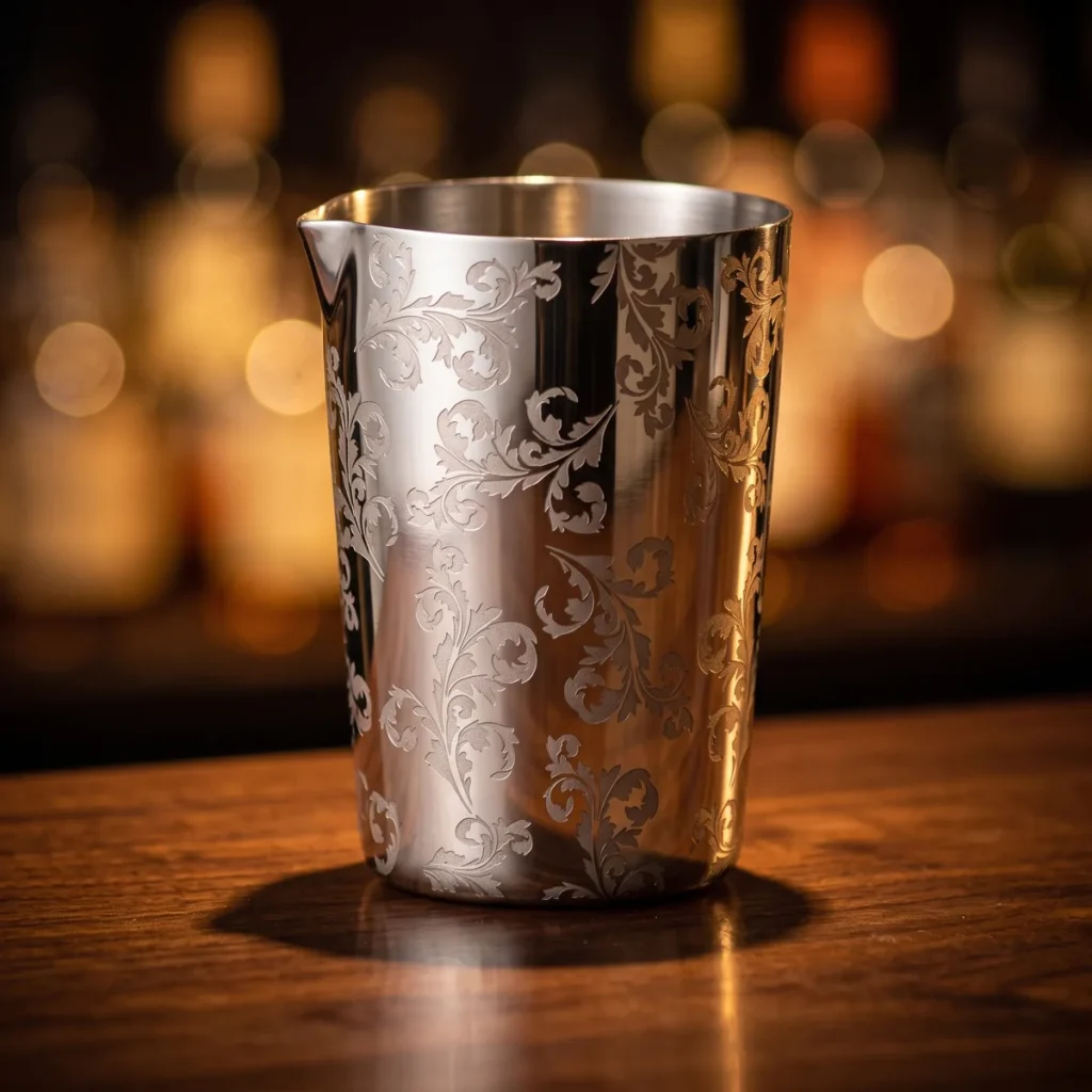 Engraved shaker tin 480 ml, on a bar counter