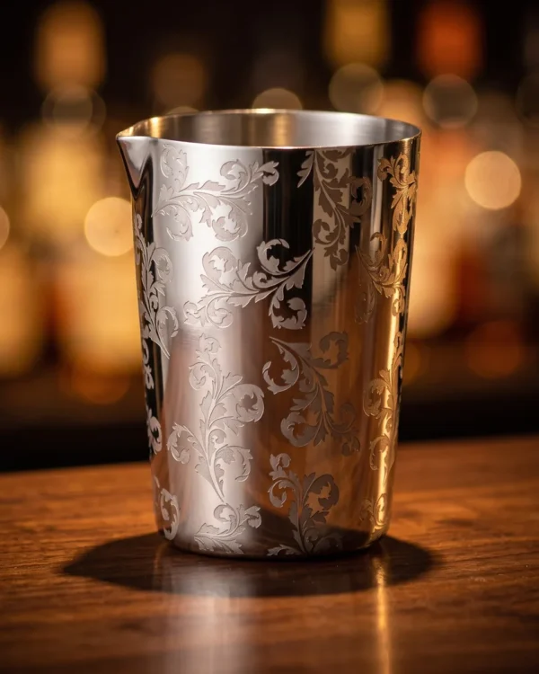 Engraved shaker tin 480 ml, on a bar counter