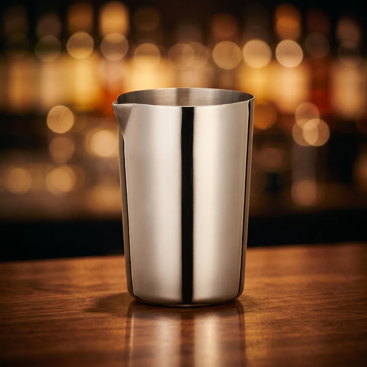 Stainless steel shaker tin 475 ml, on a bar counter