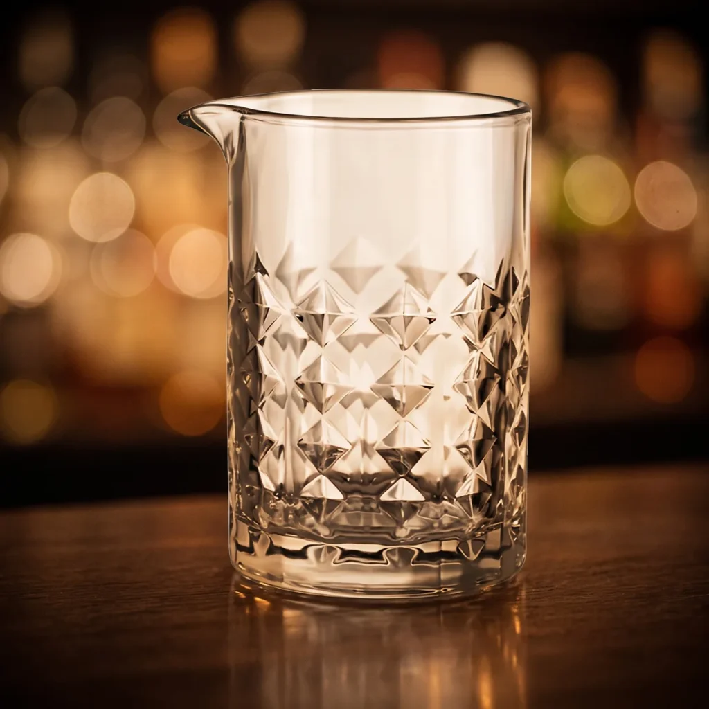Mixing glass 700 ml, diamond cut, on a bar counter
