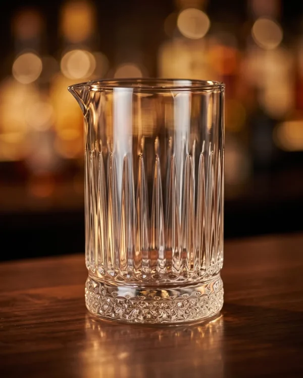 Mixing glass 700 ml, vertical ribs, on a bar counter