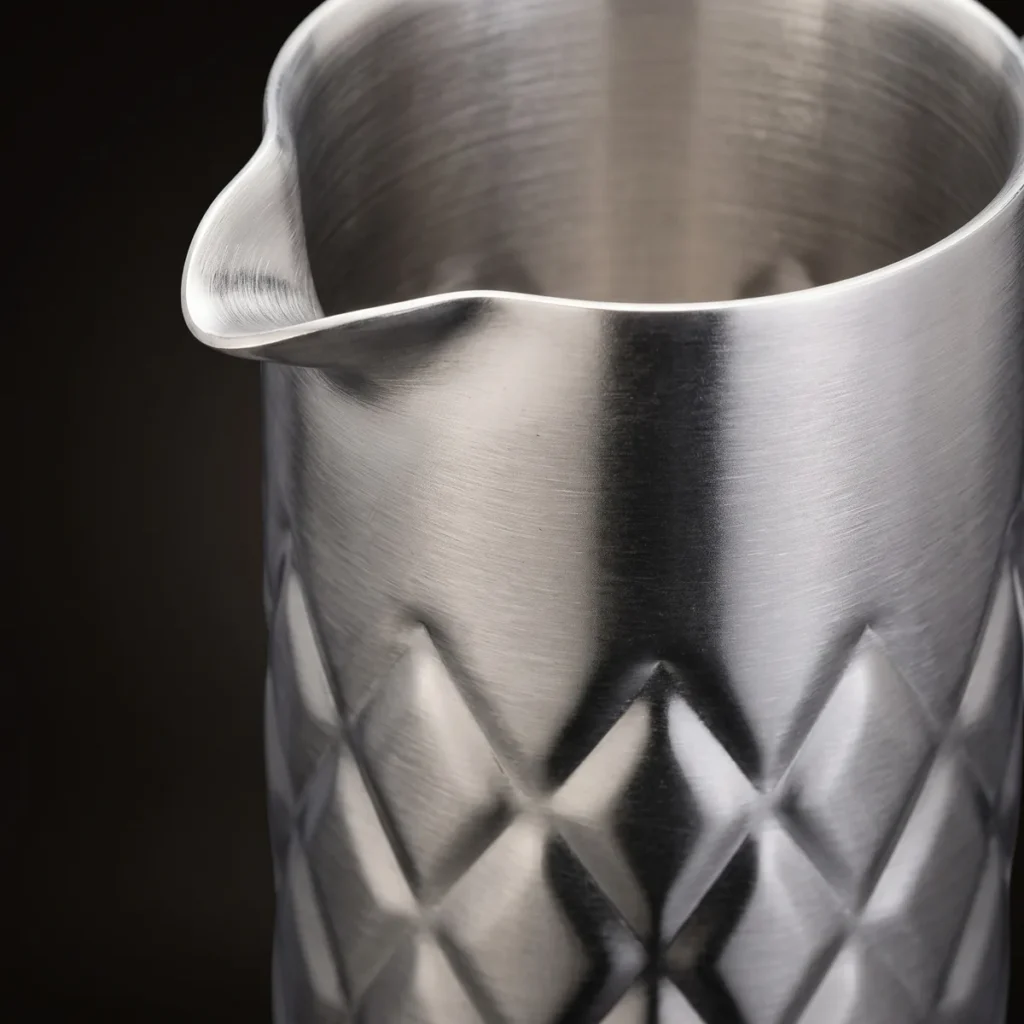Stainless steel mixing glass, diamond pattern 550 ml, three-quarter view
