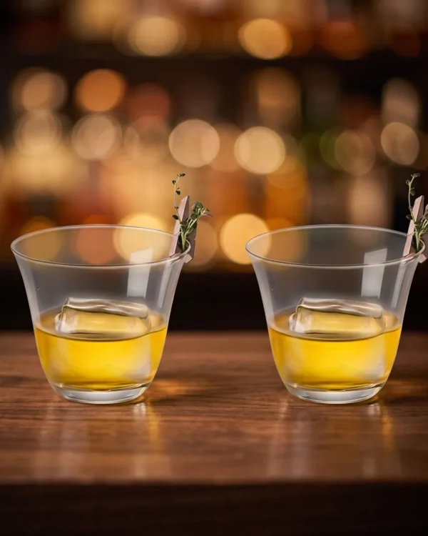 Light whisky glasses 280 ml, set of 2, on a bar counter