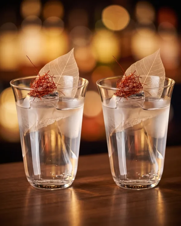 Light tall glasses 360 ml, set of 2, on a bar counter