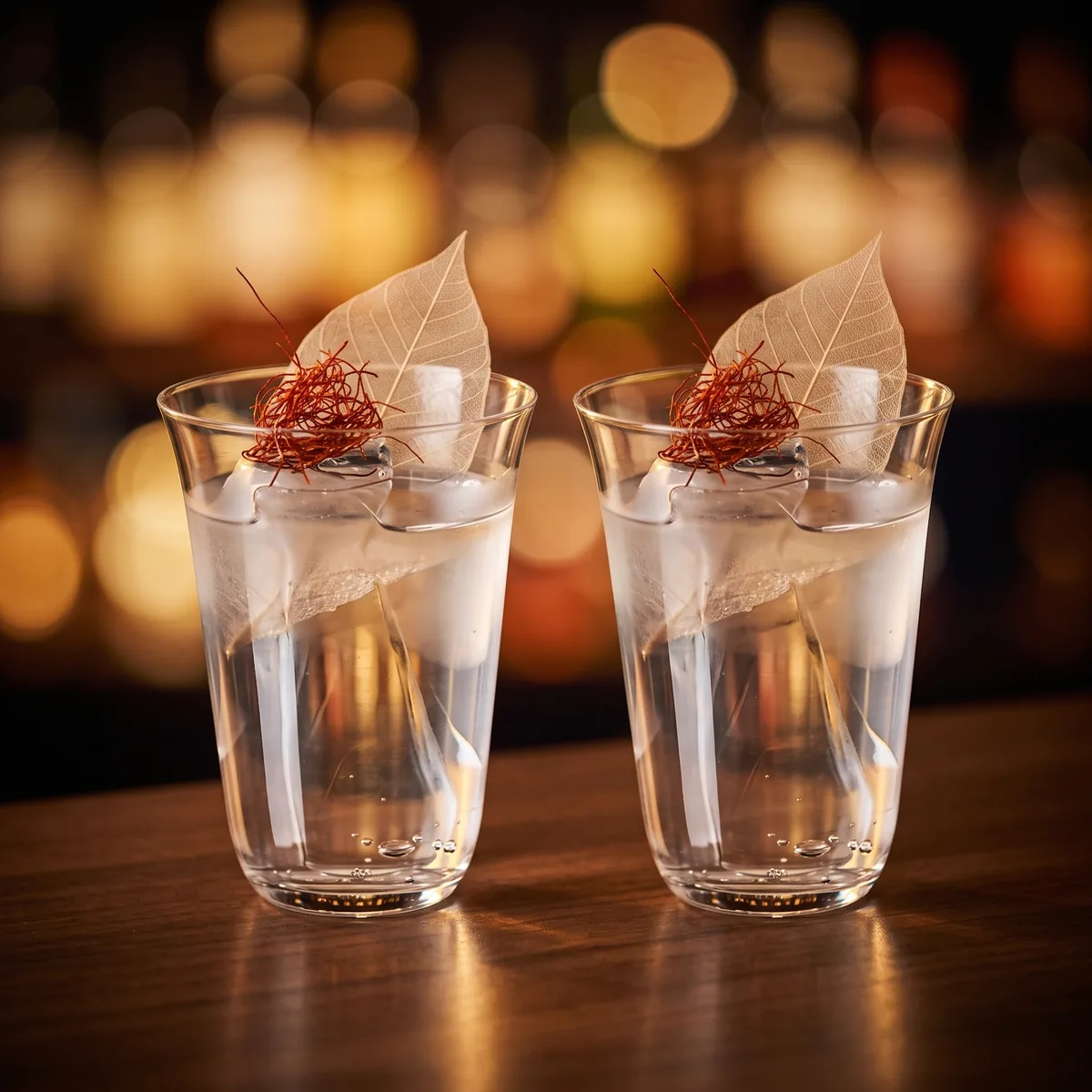 Light tall glasses 360 ml, set of 2, on a bar counter